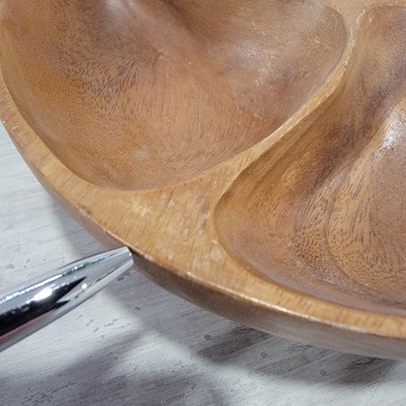Vintage Wooden Swivel Serving Dish Divided Plate Carved Lazy Susan Mid-Century - Picture 10 of 15